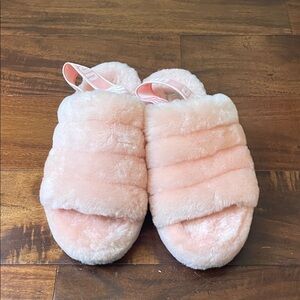 UGG Plush Pink Fuzzy Slide Slippers